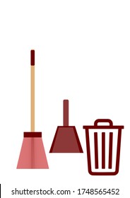 Ein Werkzeug zum Reinigen von Müll auf dem Boden. Raum zum Fegen. Lingering zur Reinigung auf der Straße. Dustpan. Mülltonne Mülltonne Platz für Text. Vorlage. Vektorhintergrund. Poster.