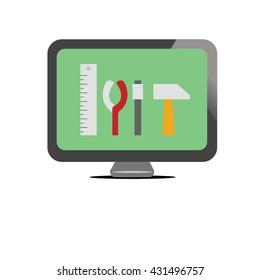 tool and computer, flat design