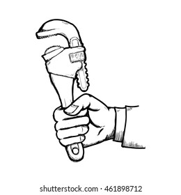 Tool concept represented by hand with wrench icon. Isolated and sketch illustration