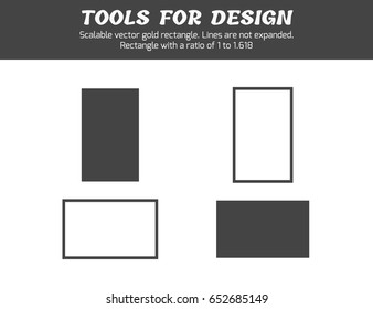 Tool for designers to create perfect proportions based on the gold rectangle. Lines are not expanded. Scalable vector illustration of rectangle with golden ratio for screen and print design