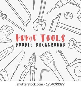 Tool Doodle Banner Icon. Work Vector Illustration Hand Drawn Art. Line Symbols Sketch Background.