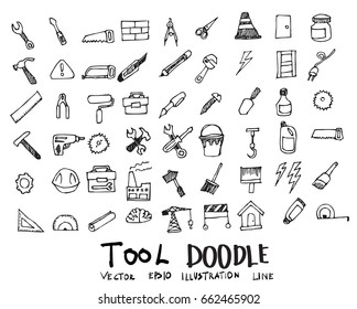 Tool Doodle icon line vector set