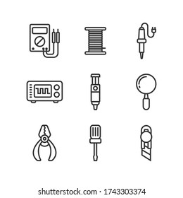 Tool for electronics industry technology, circuit board, line icon set design, illustration, isolated on white background, editable stroke - Vector