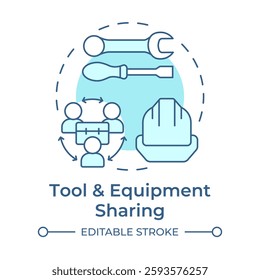 Tool and equipment sharing soft blue concept icon. Borrow and rent items. Collaborative economy model. Round shape line illustration. Abstract idea. Graphic design. Easy to use in presentation