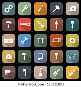 Tool flat icons with long shadow, stock vector