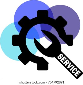 A tool is going inside a gear to provide for service. Background is white with three blue semi-transparent cirlces