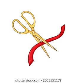 tool gold scissor cartoon. sharp blade, metal precision, trim shear tool gold scissor sign. isolated symbol vector illustration