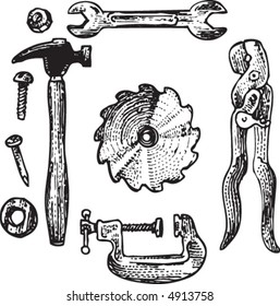 Tool graphics in retro style illustration.