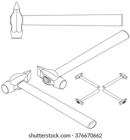 tool hammer isometric set