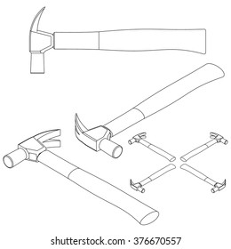 tool hammer line drawing isometric set