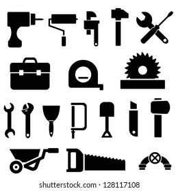 Tool and hardware icon set in black