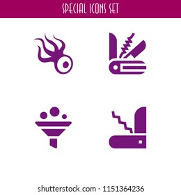 tool icon. 4 tool set with blade, construction and tools, logo and funnel vector icons for web and mobile app