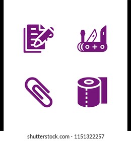 tool icon. 4 tool set with clip, pen, swiss army knife and clean vector icons for web and mobile app