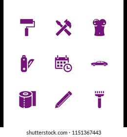 tool icon. 9 tool set with biology, pen, calendar with a clock time tools and construction and tools vector icons for web and mobile app