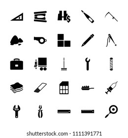 Tool icon. collection of 25 tool filled icons such as brick wall, pliers, ruler, sewing, scythe, injection, sponge, pan-fry, pan. editable tool icons for web and mobile.