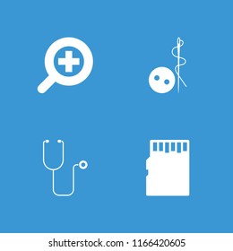 Tool icon. collection of 4 tool filled icons such as needle button, zoom in, stethoscope. editable tool icons for web and mobile.