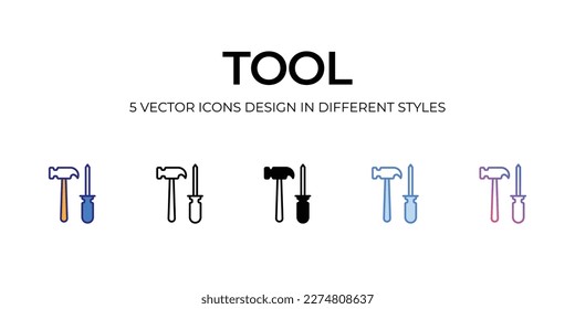 tool Icon Design in Five style with Editable Stroke. Line, Solid, Flat Line, Duo Tone Color, and Color Gradient Line. Suitable for Web Page, Mobile App, UI, UX and GUI design.