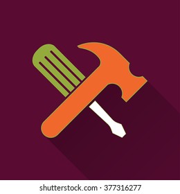 Tool   icon with long shadow, flat design. Vector illustration.