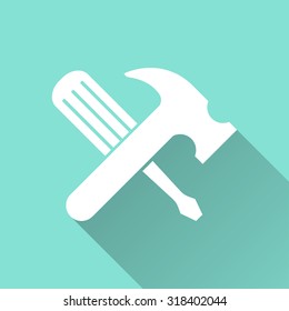 Tool   icon with long shadow on green background, flat design. Vector illustration.