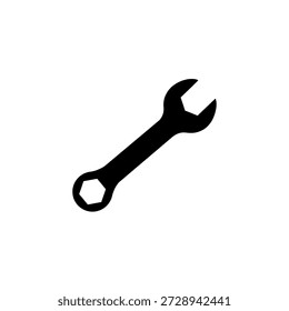 Tool-Symbol auf einfarbigem Hintergrund: Eine minimalistische Darstellung eines Schraubenschlüssels, ein grundlegendes Werkzeug der Mechanik. Einfach, fett und perfekt für verschiedene Design-Anwendungen.