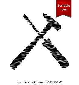 Tool icon with pen and school paper effect. Scribble icon for you design. 
