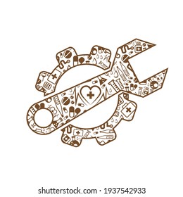 Werkzeugsymbol aus Pillen. Vektorgrafik