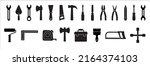 Tool icon set. Construction and carpenter vector icons set. Wrench, garage repair tools, handsaw, hammer, toolbox, paintbrush, pliers, paint roll vectors stock illustration.