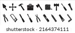 Tool icon set. Construction and carpenter vector icons set. Architecture instrument sign. Containing symbol of axes, lug wrench, cape, toolbox, wrench, hacksaw, hammer and screwdriver.