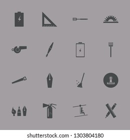 tool icon set with extinguisher, battery and fountain pen vector illustration