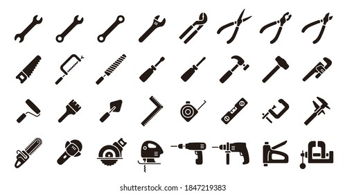 Tool Icon Set (Flat Silhouette Version)