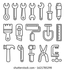 Tool Icon Set on White Background. Line Style Vector