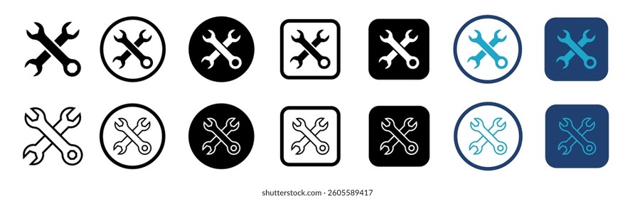 Tool icon set. Service center symbol. Support logo. Instrument signs collection. Working tools Icon. Service icons