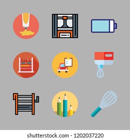 tool icon set. vector set about industrial robot, pencils, mixer and abacus icons set.