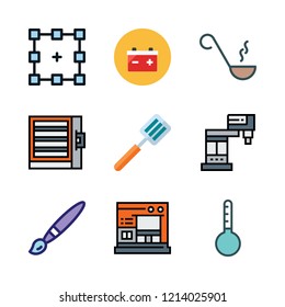 tool icon set. vector set about thermometer, battery, ladle and graphic tool icons set.