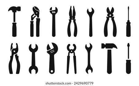 Tool icon set. Working tools. Tool kit icons. Working Tools set.