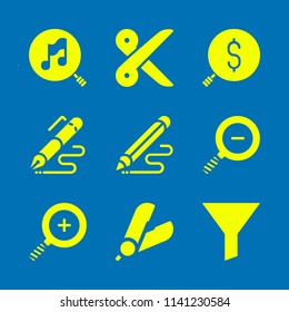 tool icon set. With zoom out, hair salon and pencil  vector icons for graphic design and web