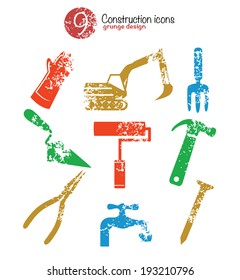 Tool icon set,colorful version,grunge vector