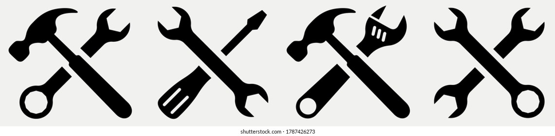 Juego de iconos de herramientas.Icono de herramientas de tornillo de giro de martillo.Colección de instrumentos. Ilustración del vector