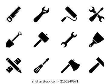 Tool icon set.Hammer turnscrew tools icon.Instrument collection. Vector illustration