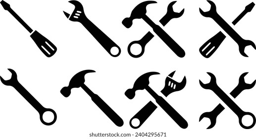 Tool icon set.Hammer turnscrew tools icon.Instrument collection