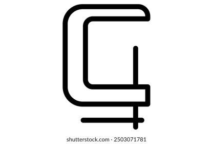 Tool icon with simple line drawing in black and white, Clamps, Vector Illustration