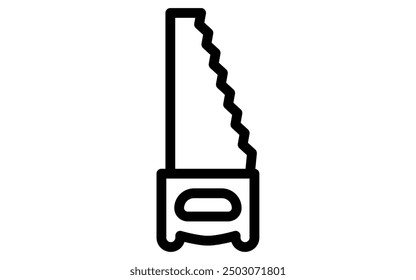 Tool icon with simple line drawing in black and white, Hand saw, Vector Illustration