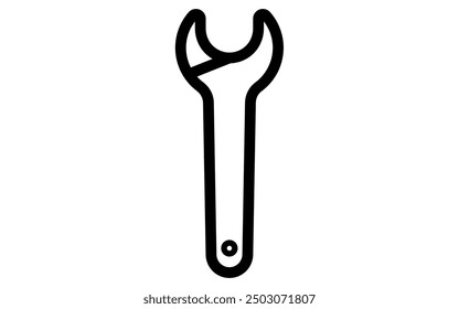 Tool icon with simple line drawing in black and white, wrench, Vector Illustration