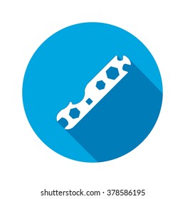 Tool icon. Spanner, nut wrench instrument. Industrial, fixing, support hardware service symbol. White sign on round blue flat button. Vector  