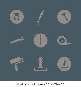 tool icon. tool vector icons set kitchen scale, paint roller, tape measure and paper clip