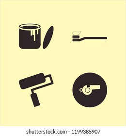 tool icon. tool vector icons set paint roller, toothbrush toothpaste, whistle and paint can