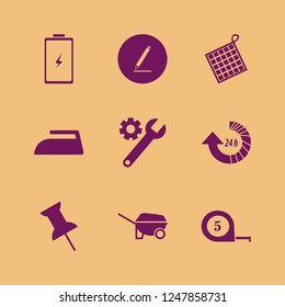 tool icon. tool vector icons set update hours, wheelbarrow, pencil and push pin