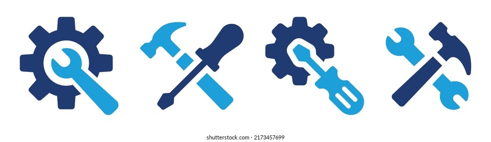 Tool icon vector set. Maintenance tools with wrench, gear, spanner, hammer and screwdriver symbol illustration for fix and repair concept.