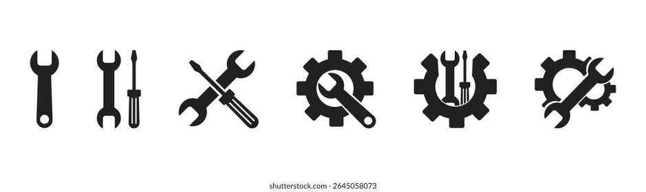 Tool icon vector set. Maintenance tools with wrench, gear and screwdriver symbol illustration