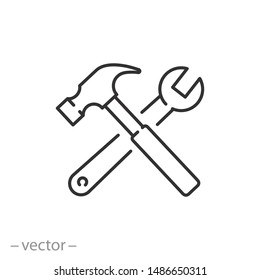 tool icon, wrench and hammer, service, logo, thin line web symbol on white background - editable stroke vector illustration eps10